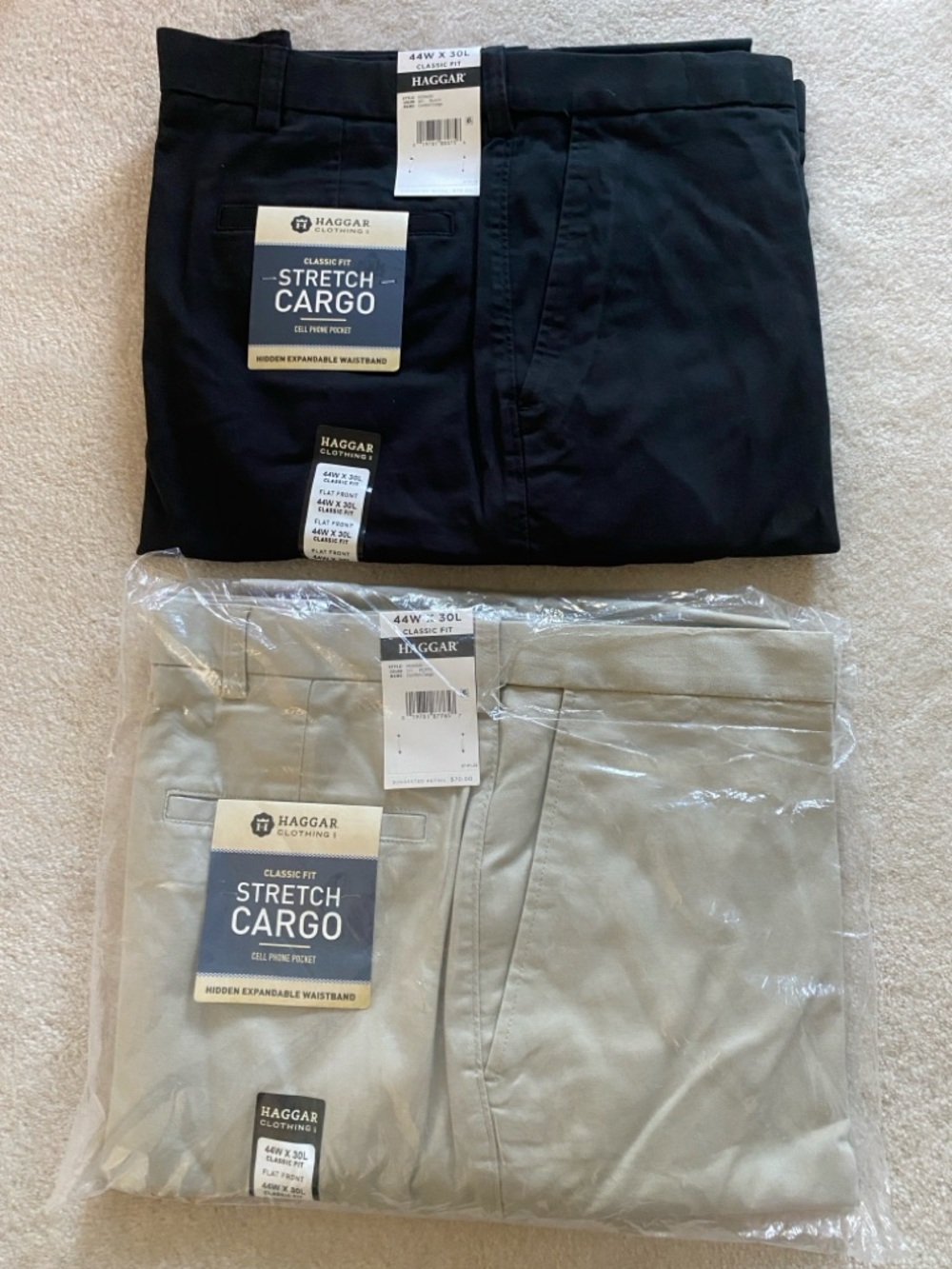 Haggar Stretch Cargo Pants - Black & Khaki